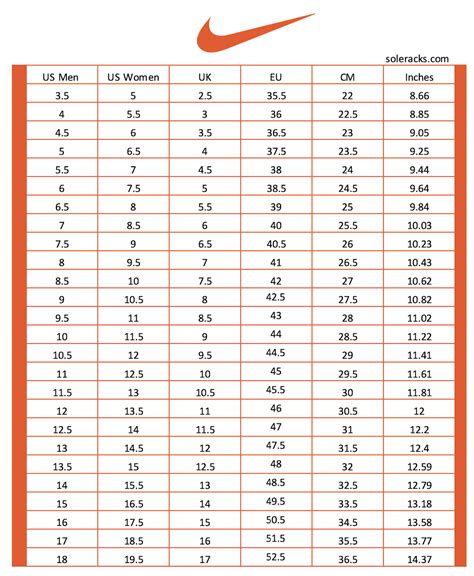 nike unisex shoe size chart